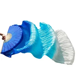 1PC 150cm Length Hot Sell Ms.Belly Dancing Fan Gradient Color Dancer Practice Long 100% Real Silk Bamboo Fan Veil PropCustomized