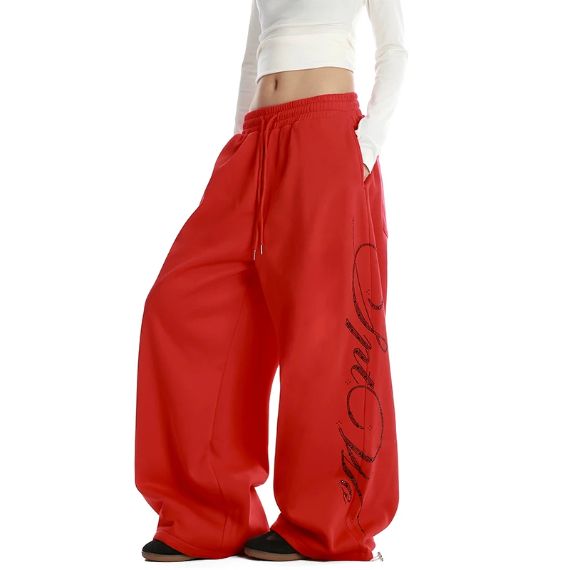 YIBASHU Women Red Oversize Letter Pants Harajuku Baggy Sweatpants Y2k Vintage Streetwear Japanese 2000s Trousers Spring Clothes