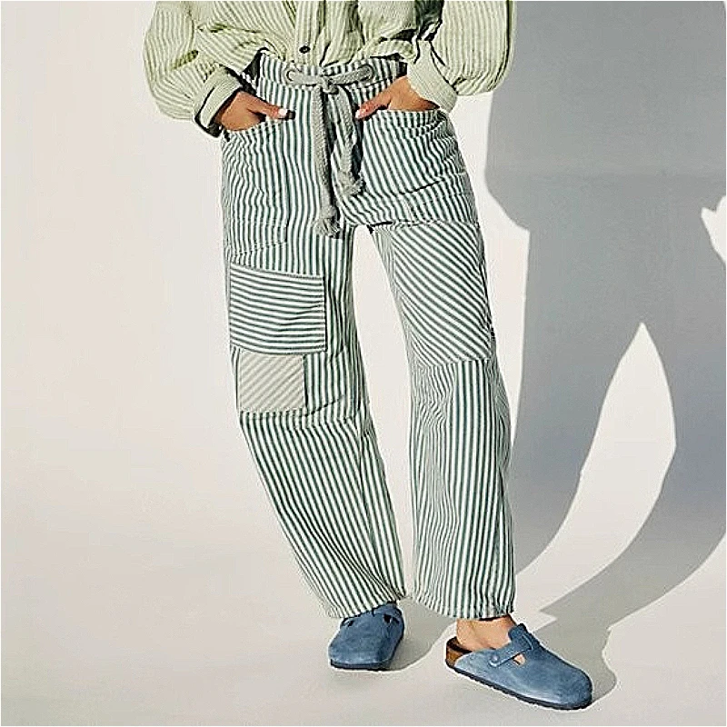 Women Jeans Denim Pant Vintage Wide Leg Long Pants Striped High Waist Straight Trousers Y2k Streetwear Splice Casual Loose 2026
