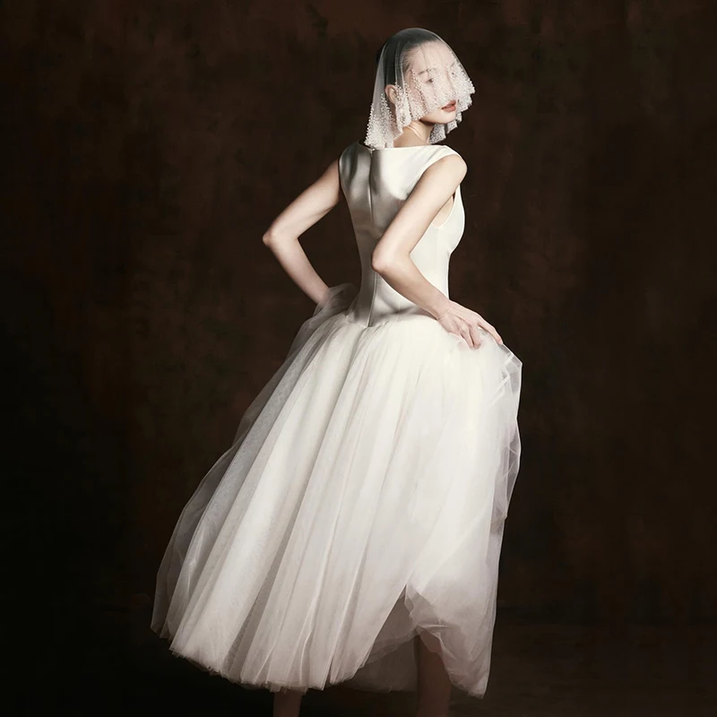 Suknia ślubna Eightree w stylu boho na plażę dla kobiet, fason A, bez rękawów, dekolt okrągły, długość do herbaty, suknie ślubne na zamówienie, Vestidos De Novia