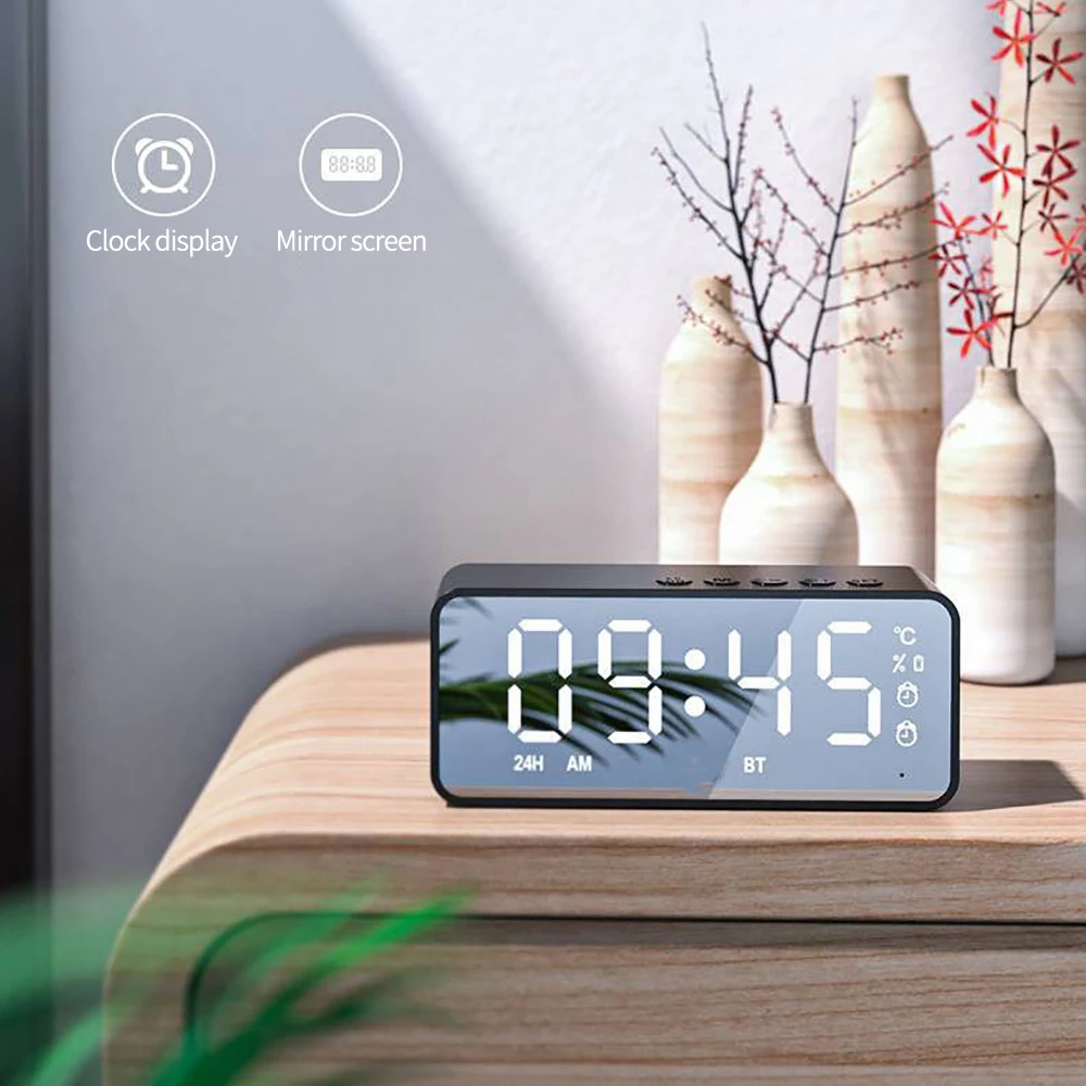 G50 Wireless Bluetooth Speaker With FM Radio Mini Portable Card Mirror Alarm Clock Sound Dual Alarm Clock Settings For All Phone