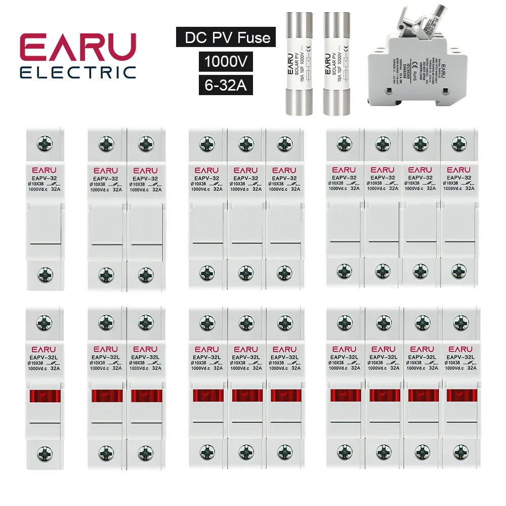 Din Rail Solar PV DC Fuse Holders with Indicator Light suitable for 10*38mm DC PV Fuse Link for Solar Photovoltaic System Pro