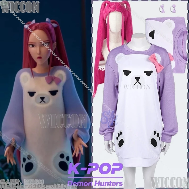 

Kpop Demon Huntrix Косплей Mira Одежда Kawaii Сиреневый Медведь Пижамы Милый Милый Толстовка С Длинными Рукавами Прекрасный Хэллоуин Карнавал