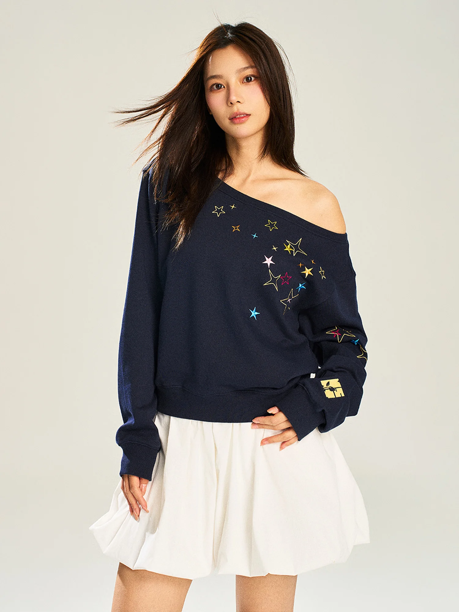 

Свободная женская толстовка с длинными рукавами, модная, универсальная, повседневная, хлопковая, с круглым вырезом, с геометрическим узором