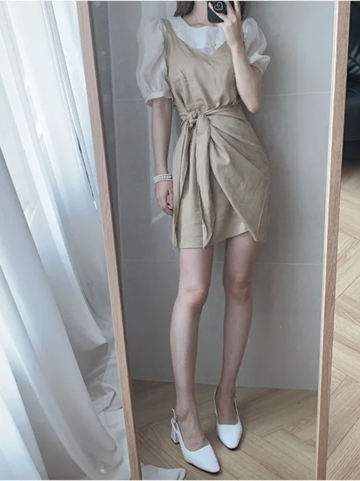 

Chic ort Sve Bubble Sve irt And Soft Knot Tie Dr Set Cry Feel round Ne Комплект из двух предметов для молодых женщин