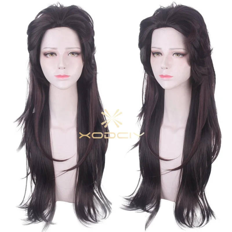 Game Sally face Sallyface Larry Cosplay Wig 70cm Long Slicked-back Brown Mixed Heat Resistant Hair Wig + Wig Cap