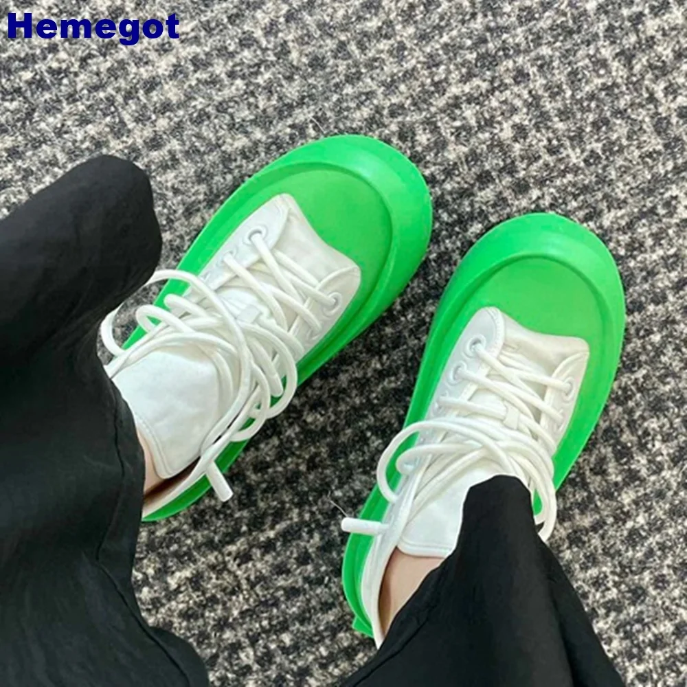 

Platform Round Toe Canvas Shoes 2025 Summer Lace-Up Fashion Size 34-44 Women Pumps Sports Casual Street Genuine Leather Shoes