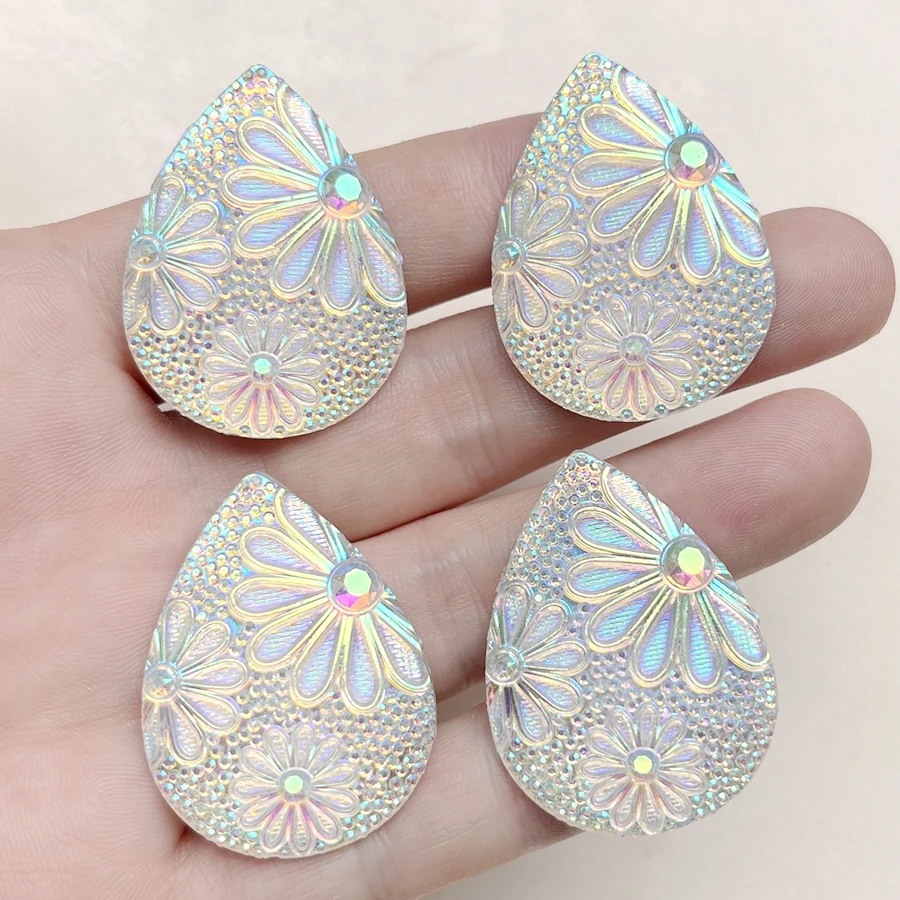 Patterned White ab Color 28mm*38mm Drop shaped Rhinestone diy Earrings Decoration Scrapbook Wedding charm decoration 8pcs/lot