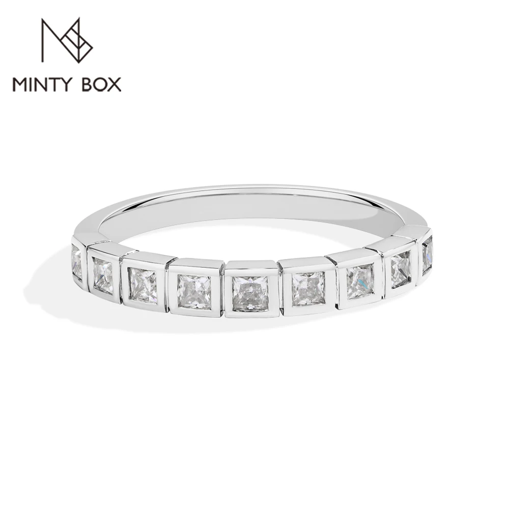 

MINTYBOX S925 Moissanite Wdeding Band Rings for Women 2.0mm Princess Lab Diamond Stackble Ring 18K Gold Plated Fine Jewely