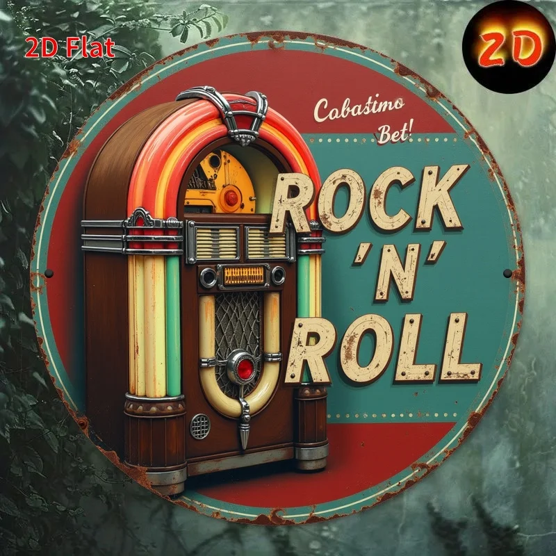1pc Retro Rock 'N' Roll Neon Aluminum Wall Plaque - 7.8x7.8 Inch Round Vintage Jukebox Sign, Durable Iron Decor for Bedroom