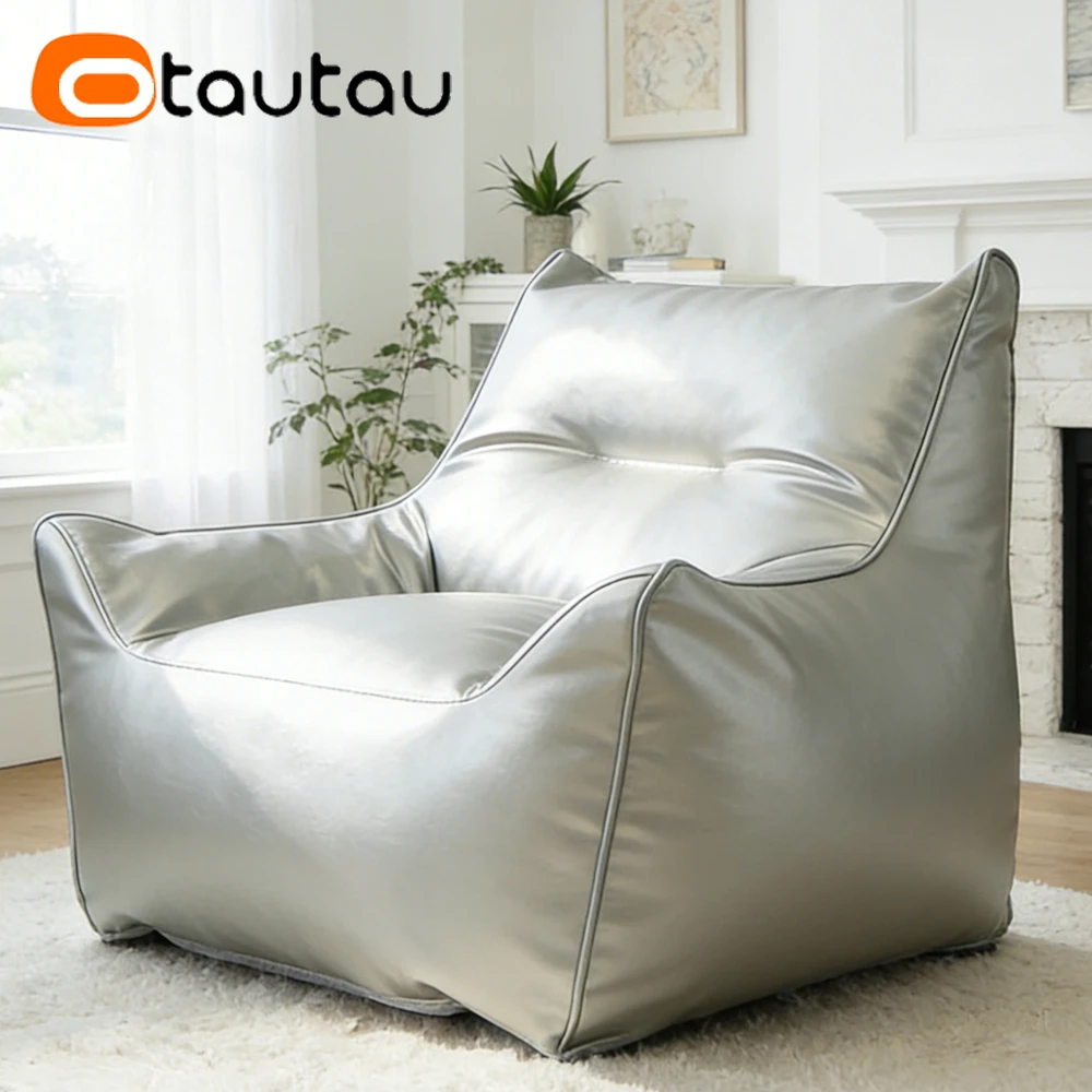 OTAUTTAU 1-seat Faux PU Leather Bean Bag Cover Armchair Pouf SF434【No Filler Inside! You Need To Buy Filler By Yourself !】
