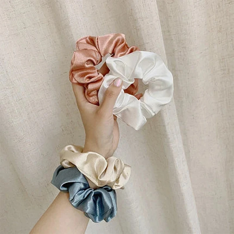 New Korean Coffee Women Elastic Hair Bands Solid Color Floral Print Scrunchies Hair Ties Ladies Ponytail Hold Hair Accessories