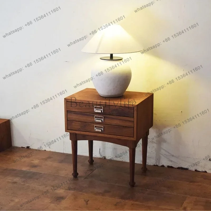 طاولة بجانب السرير مربعة ضيقة مكونة من 3 ألوان من خشب الساج المانمار وطاولة بجانب السرير من الخشب الصلب لمنزل القرون الوسطى والرياح الصامتة الاسكندنافية #4