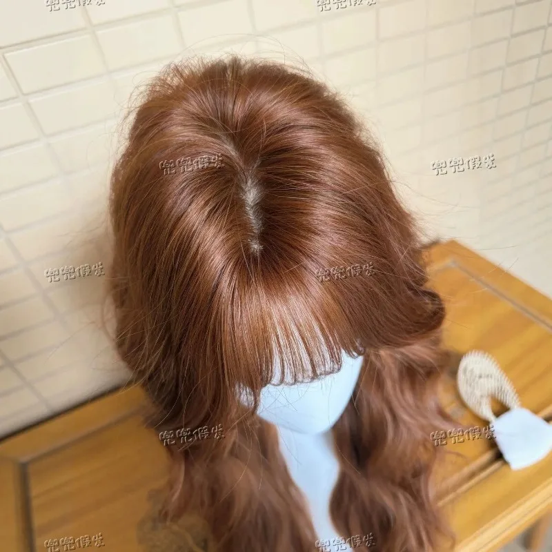 80cm Orange Brown Water Wave Long Wig Full Head Cover High Layered Heat Resistant Synthetic Hair Wig for Women Daily Hairstyle