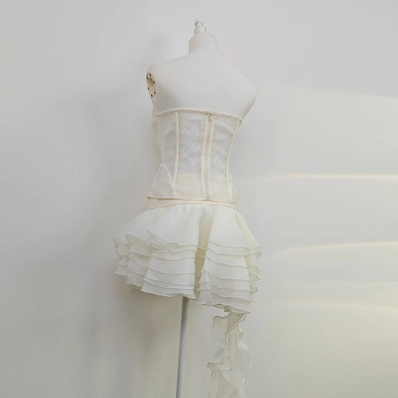 KBQ Elegante Tweedelige Sets voor Vrouwen Strapless Backlesss Tops Hoge Taille Irreguar Zoom Rokken Chique Set Vrouwelijke Mode Stijl Nieuw