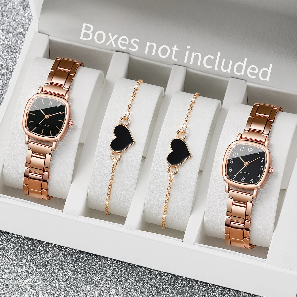 4PCS/Set Women\'s Exquisite Watch Set Fashionable Girlfriend Dressing Temperament Steel Belt Quartz Watch Bracelet Set