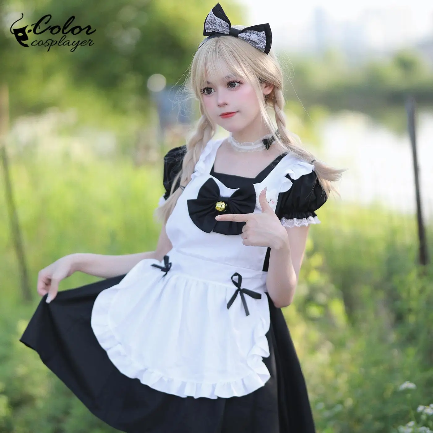 Vestido Cosplayer Maid em preto e branco para mulheres, Kawaii Lolita, Traje Café, Uniforme para o Halloween, Vestido Avental, Terno Japonês, Cor