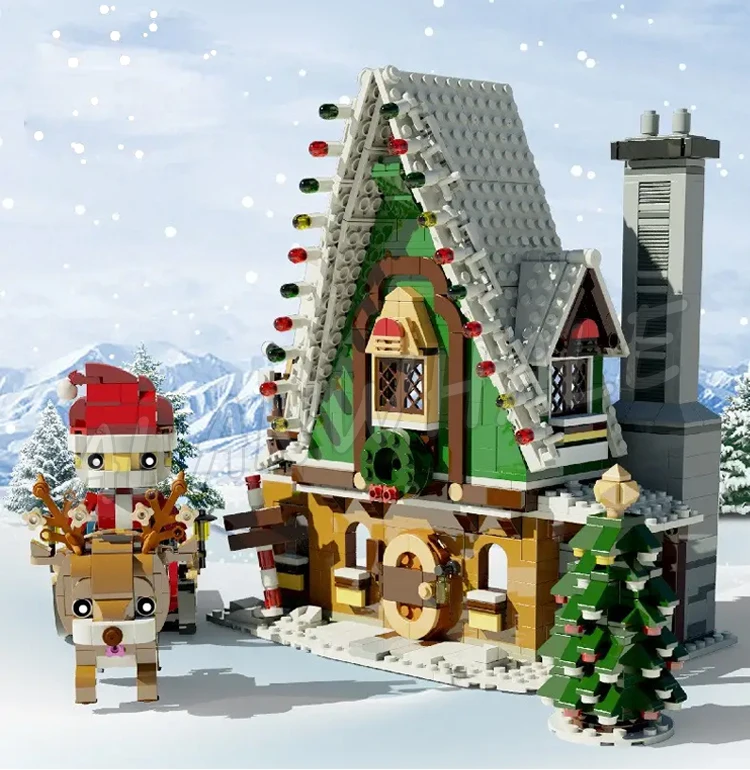 1452ピース クリエイティブエキスパート ウィンターヴィレッジ エルフクラブハウス サンタのそり ツリー 90012 組み立てブロック おもちゃ モデルと互換性あり