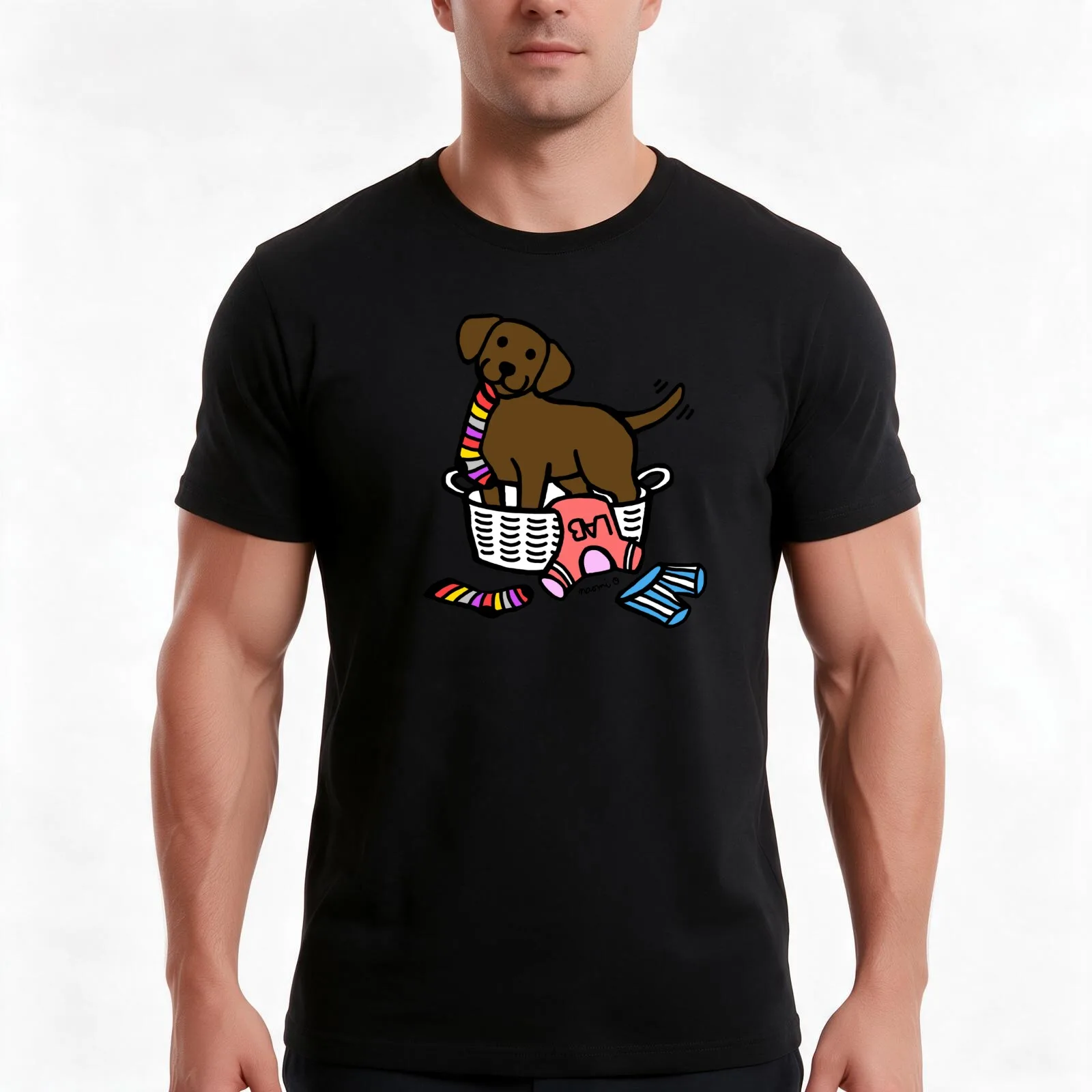 Chocolate Labrador Laundry Basket T-Shirt Summer Casual Cotton Tee Oversized Streetwear Tops Vintage Graphic Print