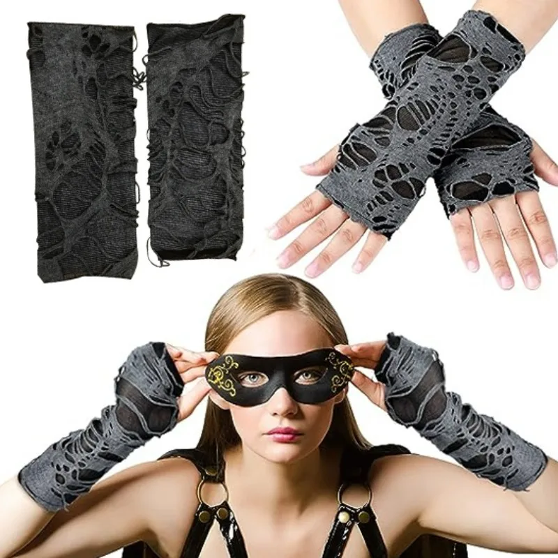 Sexy Gothic Black Fingerless Long Glove Halloween Funny Punk Rock Gloves Hip Pop Jazz Disco Mittens Clubwear Punk Mitten