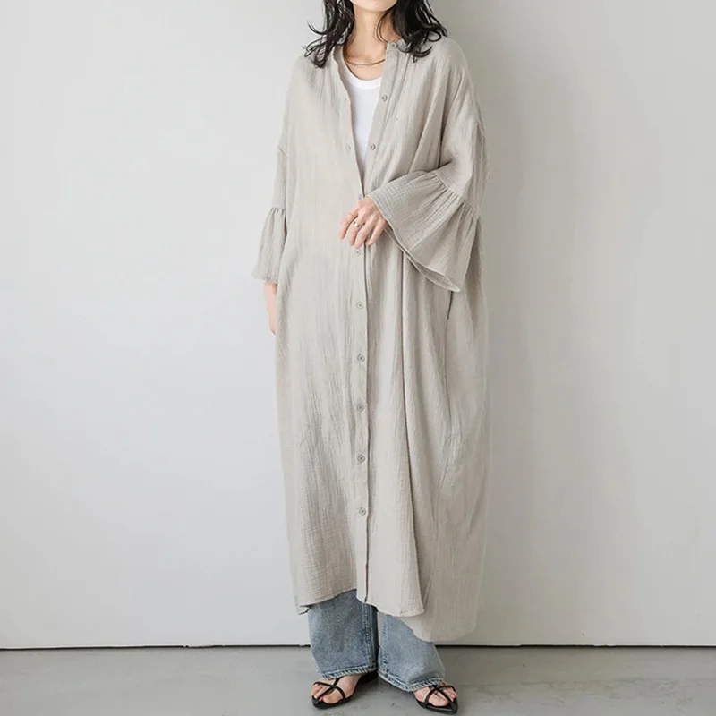 الخريف المرأة الجديدة اليابانية Rakuten فستان المرأة متوهج كم بلون قميص فضفاض فستان طويل المرأة Vestido النساء الطرف