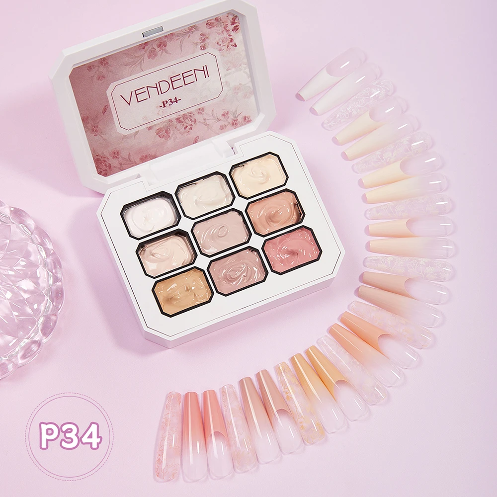 Vendeeni TPO HEMA FREE 9 شبكة عارية الوردي الربت هلام طلاء الأظافر UV نقع قبالة هلام الورنيش تزهر التدرج اللوحة هلام ورنيش