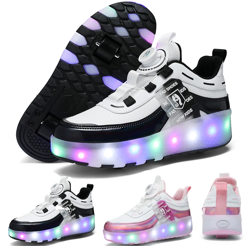 

Children's Outdoor Roller Skating Shoes Rotating Buckle two-wheel Stunt Scooter Shoes Durable Pu Leather Material Glitter shoes