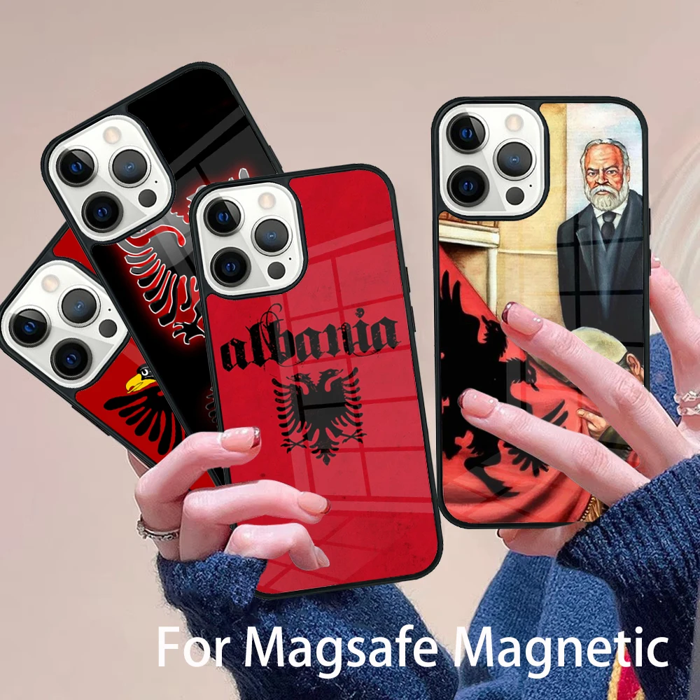 

Albanian Flag Eagle Phone Case Magesafe Magnetic Wireless Charge Cover For IPhone 16 11 12 13 14 15 Pro Max Plus Mini
