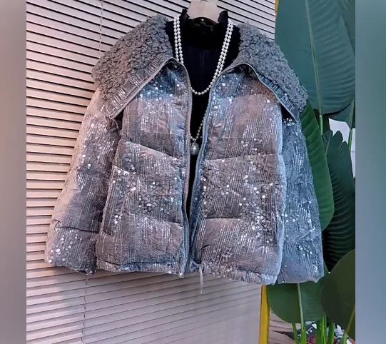 شتاء جديد كبير الحجم مطرزة المرأة الدافئة الفراء طوق سترة موضة تنوعا فضفاضة بسيطة سميكة الترفيه القطن معطف مبطّن #6