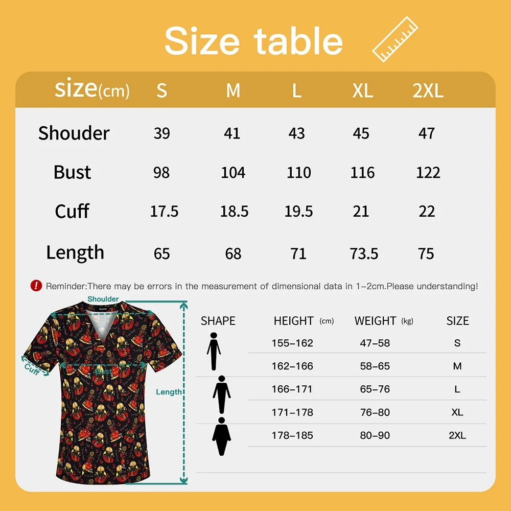 Cartoon Printing Top Pockets Medical Scrub Nurse Uniforms Grooming Workwear Spa Beauty Salon Pet Shop Halloween Shirt