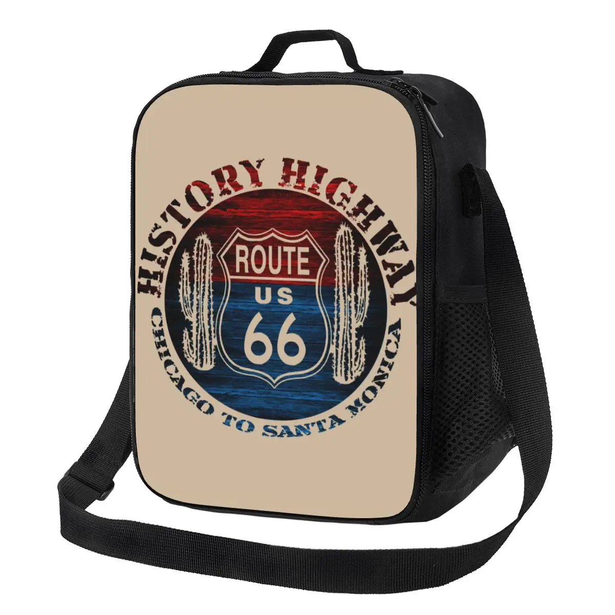 Route 66 America Road Vintage Trip Thermal Insulated Lunch Bag Lunch Container for Work School Travel Storage Bento Food Box