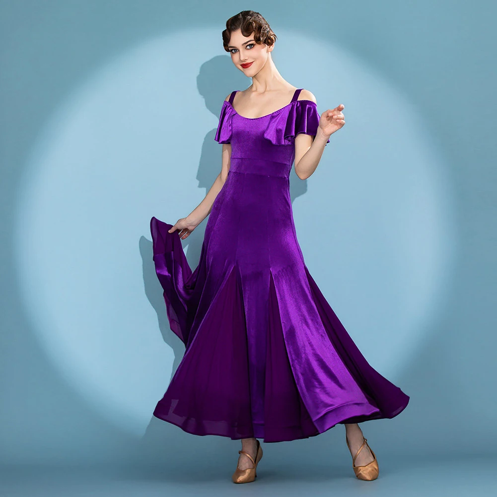 

Purple Ballroom Dress Velvet Lady Carnival Dress Short Sleeve Waltz Practice Dress Prom Ballroom Dance Ballroom Dance Dress