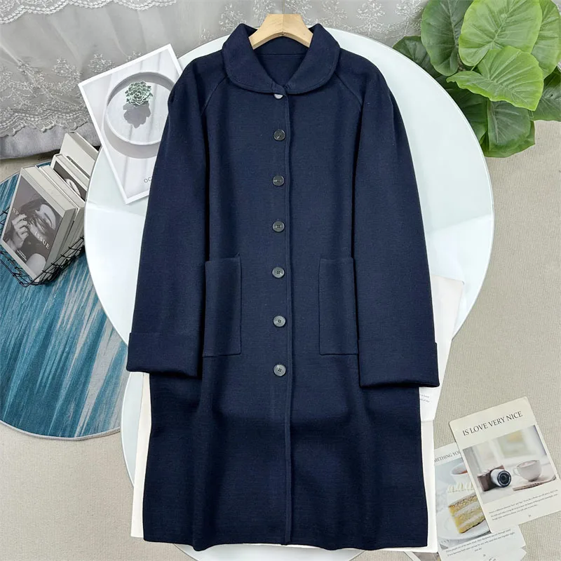 

Стильный вязаный кардиган свободного кроя с длинными рукавами и отложным воротником, прямой силуэт, средней длины, для женщин, на осень-зиму