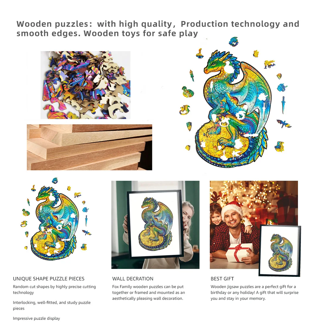 Forma unica Animale Puzzle in legno Drago pterosauro Divertimento sorprendente Gioco fai da te Artigianato a forma di regalo di Capodanno