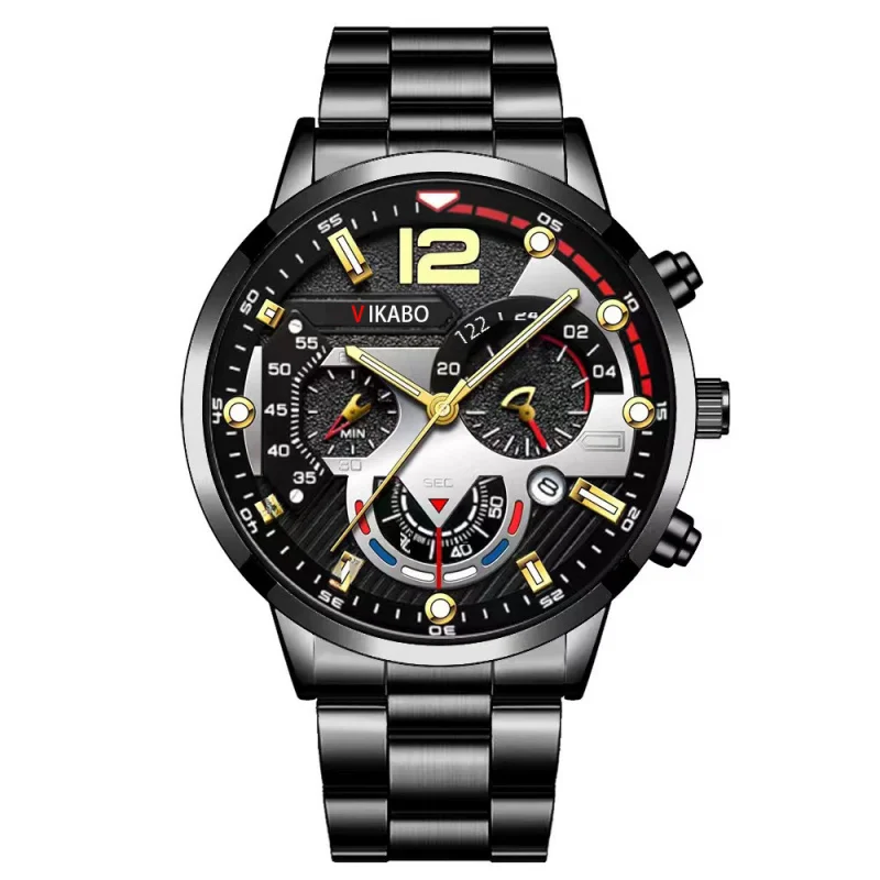 Cross-Border Men's Fashion Stainless Steel Band Business Quartz Wrist Watch Luminous Pointer Calendar Men's Watch Factory in Sto