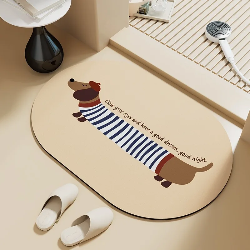 

Bathroom Floor Mat Cute Dachshund Dog Toilet Door Absorbent Quick-drying Carpet Washroom Non-slip Rug Diatom Mud Soft Foot Mats