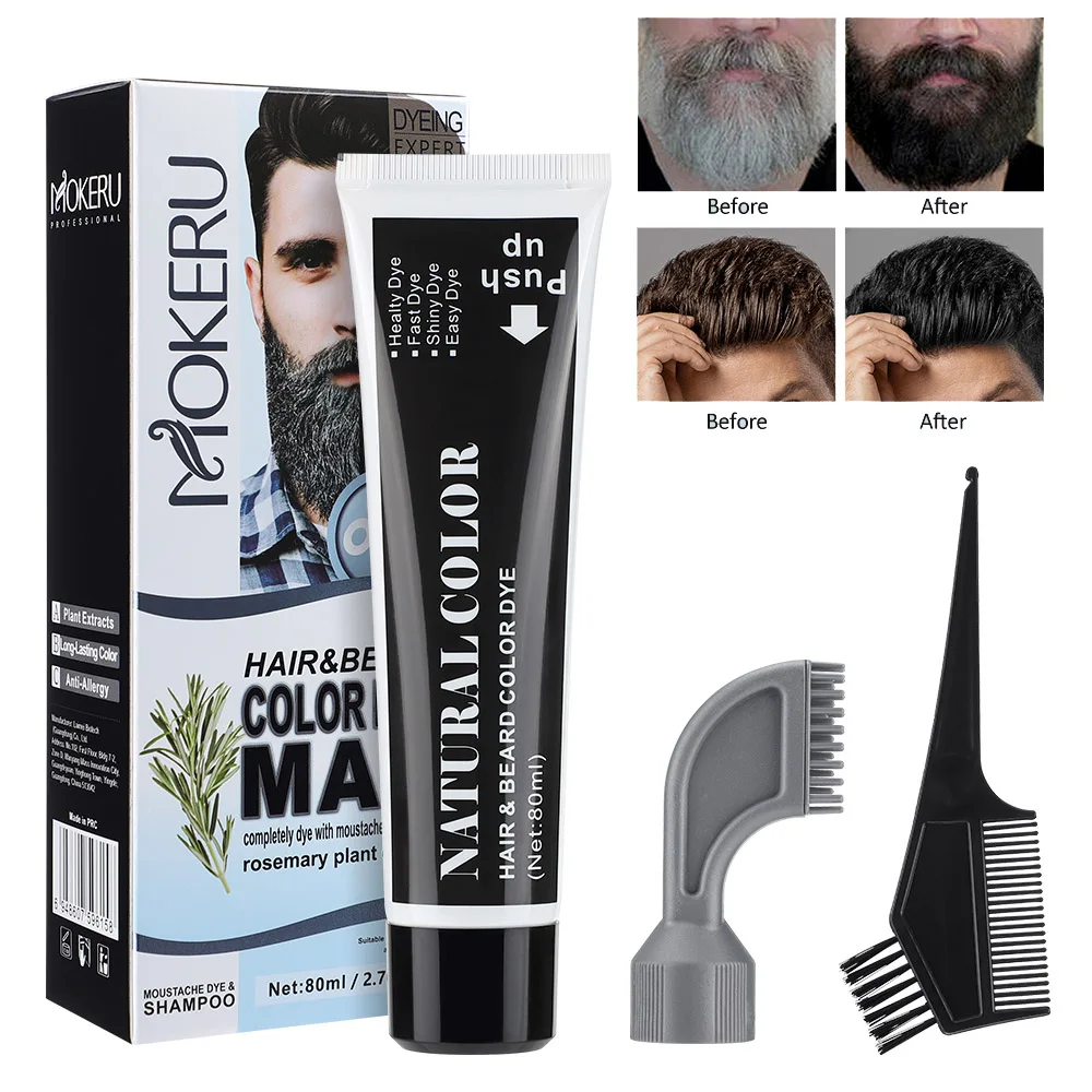 Black Beard Dye Shampoo For Man 3 Minutes Fast Coloring Beard Hair Dye Cream Cover White Grey Natural Plant Beard Color Shampoo