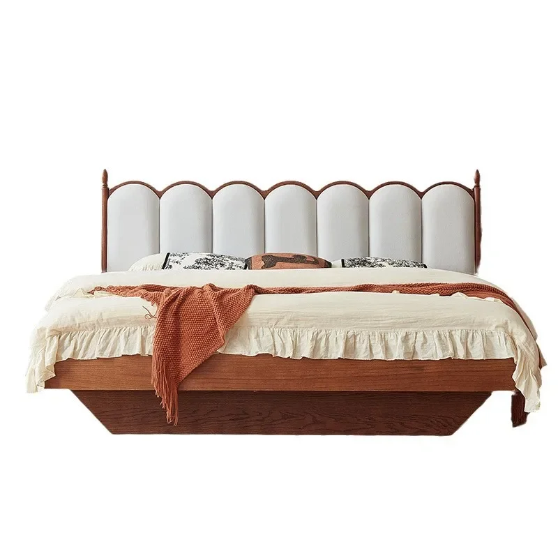 

soft bag b ed cream French retro wind INS wave Japanese log bed master bedroom suspended storage double bed