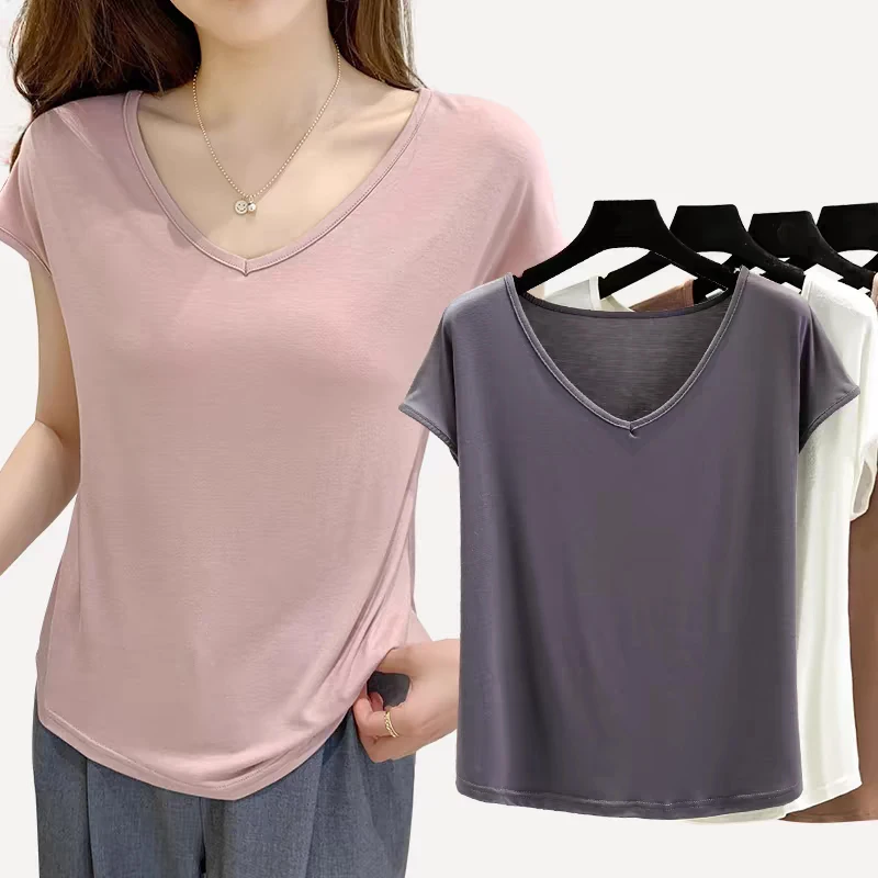 

Korean Style T shirts for Women Home Wear Summer loose Sleeveless Shirt V-neck Top Plain Cotton Ladies Slim T shirt Bamboo Fiber