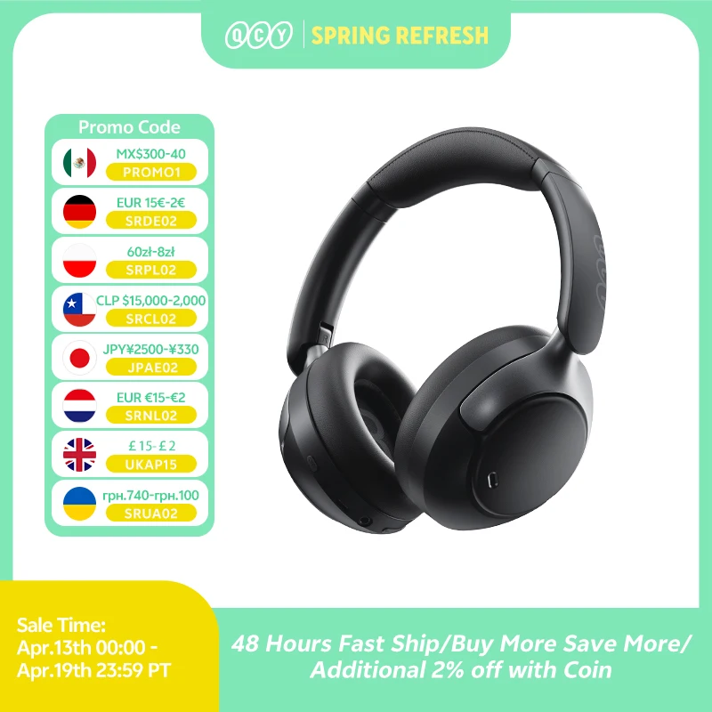 QCY H3 Pro ANC Беспроводные наушники 50 дБ с шумоподавлением, пространственные аудио наушники Hi-Res с LDAC Bluetooth 5.4, гарнитура-вкладыш