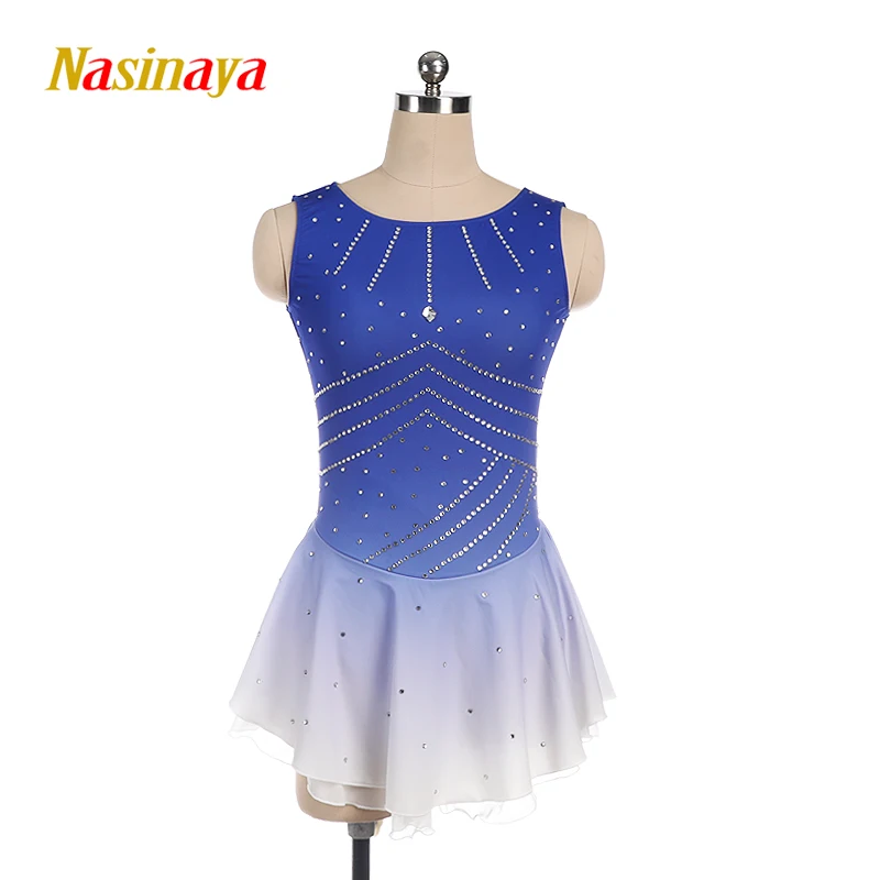 Nasinaya Figure Skating Dress Customized Competition Ice Skating Skirt for Girl Women Kids Performance blue color