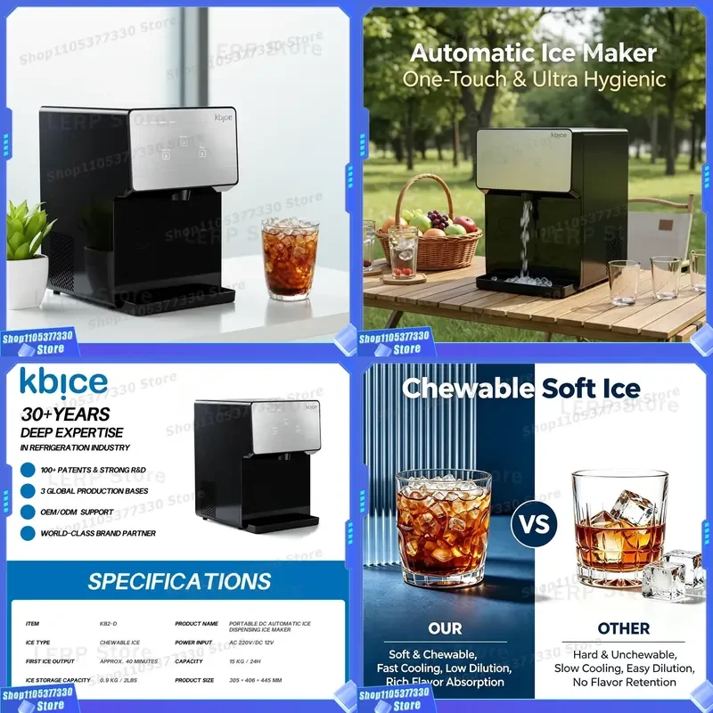 2026 new automatic ice machine, portable 15kg/24-hour desktop sonic ice machine, suitable for home bars and offices