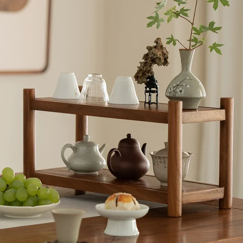 Porte-gobelet en bois massif japonais, rangement de bureau pour salon de thé, structure à 2 couches, rangement pour service à thé, présentoir de scène polyvalent, T1