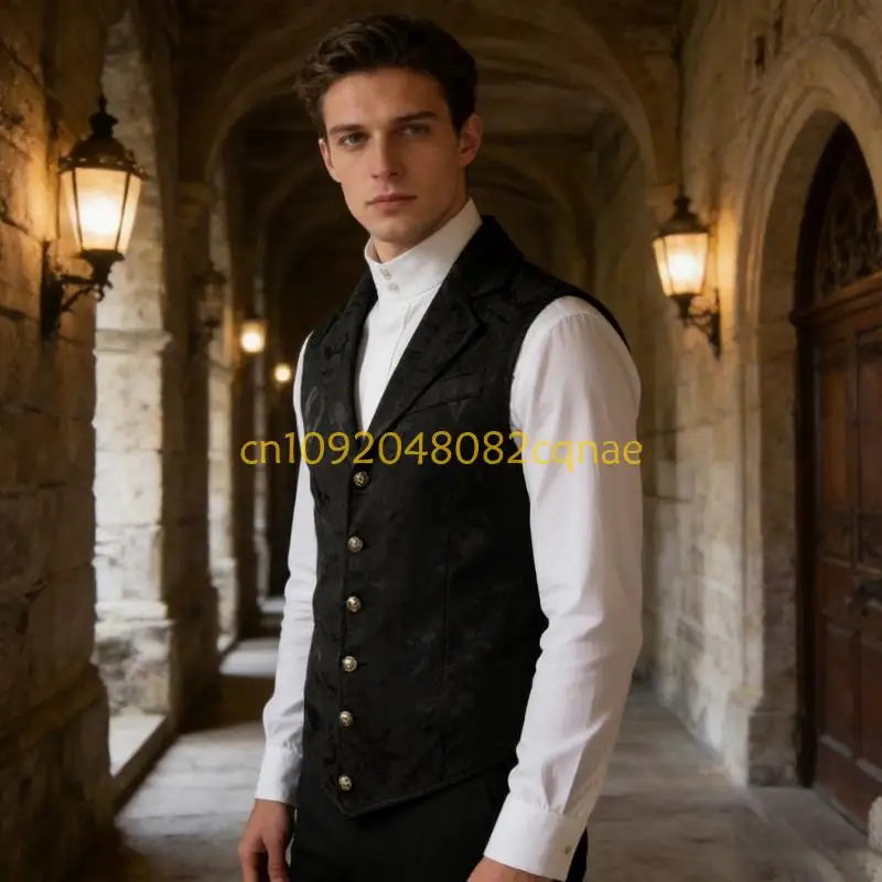 Gothic Men Suit Vest Medieval Notched Lapel Waistcoat For Cosplay And Halloween