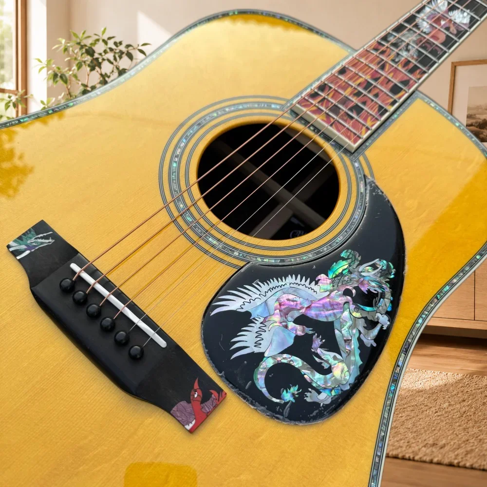 Fast Ship All Solid Wood Acoustic Guitar D Model Ebony Fingerboard Spruce  Body Half Closed Tuning Peg 20 Frets 6 Strings
