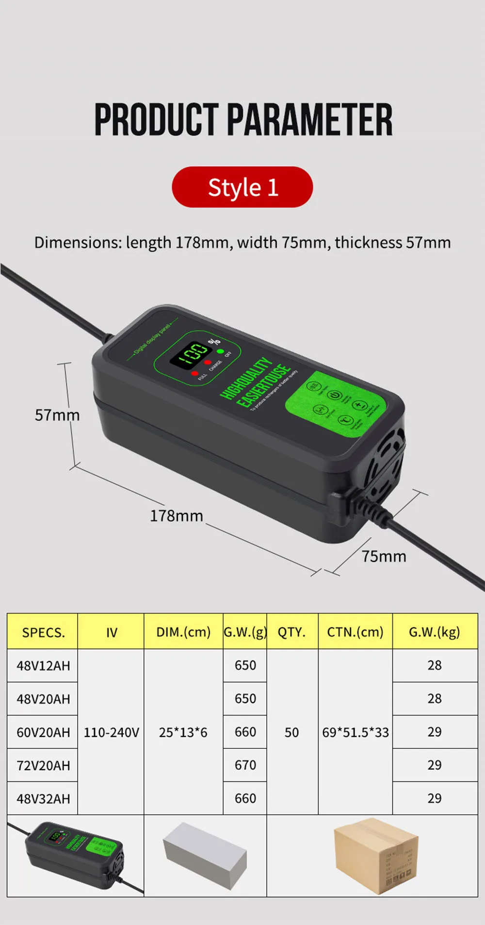 Ladegerät, 60v 20ah Batterie ladegerät für Roller Elektro fahrräder E-Bike – Detail 9