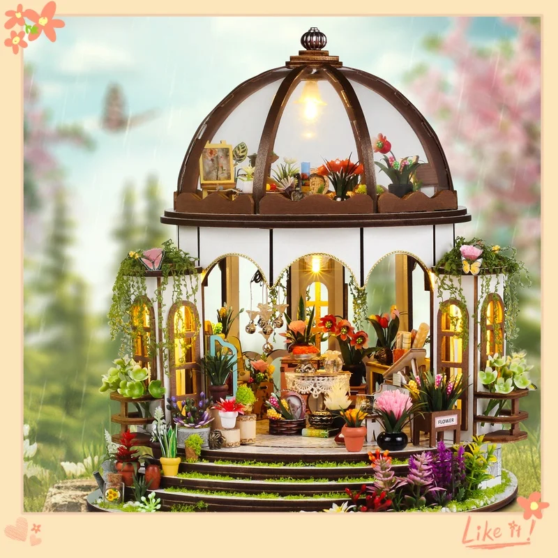 

Diy Wooden Cabin Aerial Garden Parts Assembly Exquisite Packaging Handmade Building Models Toy Creative Gift For Beloved Girl
