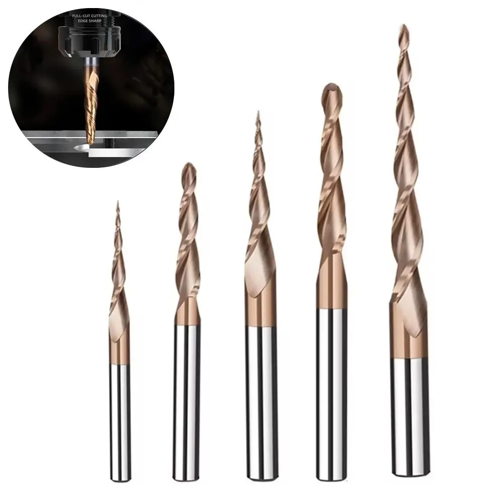 Wood Milling Solid Carbide Tapered Ball Nose End Mill Tapered Ball Nose Spiral Engraving Router Bits CNC Carving Bit Woodworking