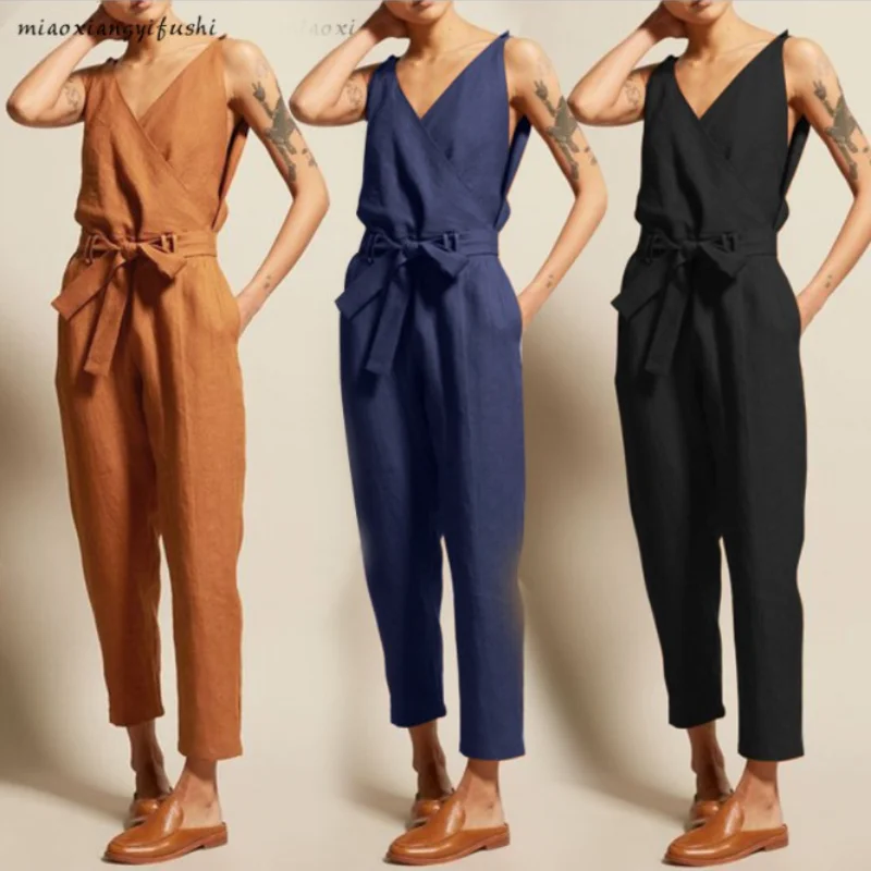 

Celmia Women Jumpsuits Summer Plus Size Vintage 2019 Romper Casual Sleeveless Playsuits Popular Bodysuits