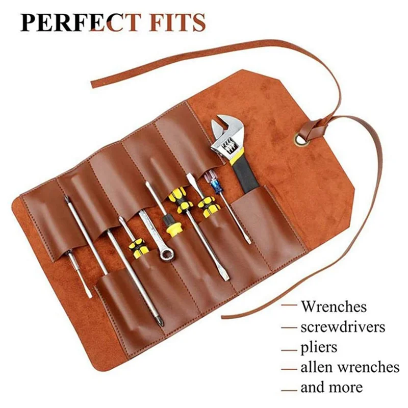 Y51A-2X lederen gereedschapsrol, lederen gereedschapsset opbergtas, multifunctionele lederen kittas fietsreparatie gereedschapsset tas